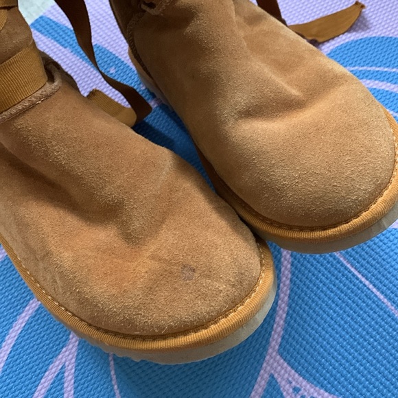 Tall Ugg Nomad ribbon lace up boots sherpa lined suede leather flats - Picture 5 of 16